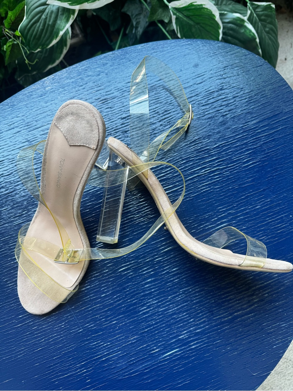 Tony Bianco Kiki Heel in Clear Vynalite & Blush Kid Suede Stone Suede Revolve